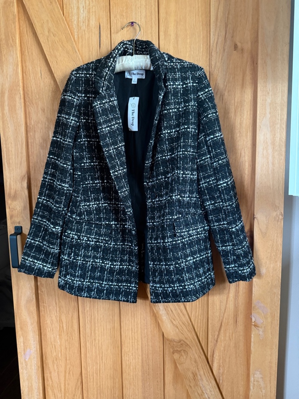 The Drop Women's Black & White Tweed Blazer Jacket